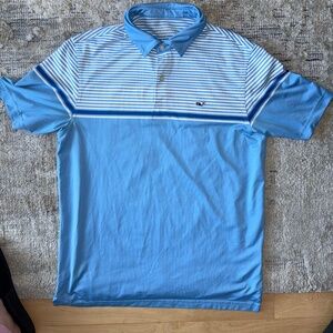 Vineyard Vines Men’s Performance Polo – Size Small (Blue & White Stripe)